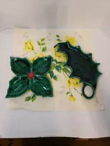 Vintage 1972 Holland Mold Ceramic Christmas Holly Leaves Berries Candy DishCombo - Picture 1 of 24