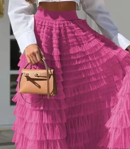 Faldas Largas Para Mujeres Moda Europea Elegante Cintura Alta Falda Esponjosa - Picture 1 of 9