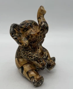Decoupage Patchwork Ceramic Baby Elephant W/ Wild Safari Animal Print La Vie VTG - Picture 1 of 11