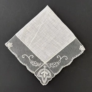 Vintage Net Lace Bride Wedding Handkerchief Embroidered Victorian Cottagecore - Picture 1 of 3