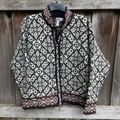 DE COLECCIÓN L.L. Suéter de lana nórdica Bean para mujer talla mediana negro tejido grueso geométrico Foto 1 de 4