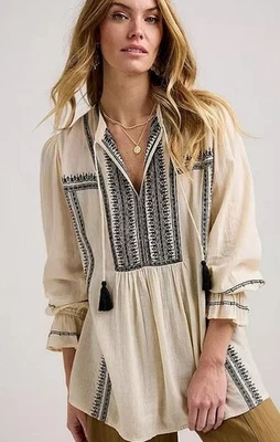 Blusa de algodón largo bordada TOGETHER en piedra (fmn14-11) Foto 1 de 2