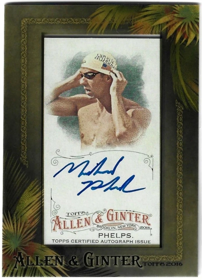 Mini autógrafo enmarcado Topps Allen and Ginter 2016 #AGA-MPH Michael Phelps automático Foto 1 de 2