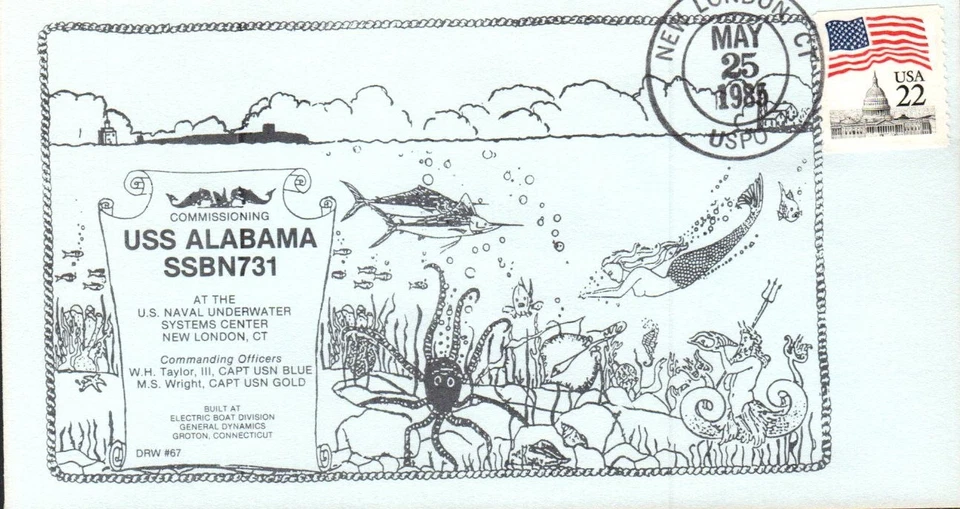 USS ALABAMA SSBN-731 COMMISSIONING MAY 25 1985 NEW LONDON CT CACHET - Image 1 of 1