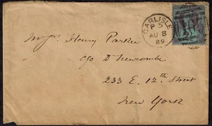 Gran Bretagna 1889 Cover con QV SG 201 2 1/2d Blu e NY Ricevitore Backstamp - Foto 1 di 2