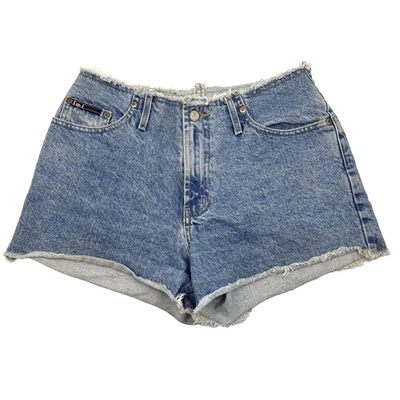 Vintage años 90 l.e.i. Pantalones Cortos Mamá Dobladillo/Cintura Crudo Corte Alto Lavado Med 9 29x3.5" Foto 1 de 4