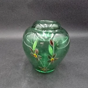 Vintage grüne Kunst Glas Narzisse Blumenvase Briefbeschwerer mundgeblasenes Glas 5,5" - Bild 1 von 12