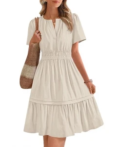 Women's Casual Dresses 2025 Summer Spring V Neck Short Sleeve Sundress Smocke... - Picture 1 of 9