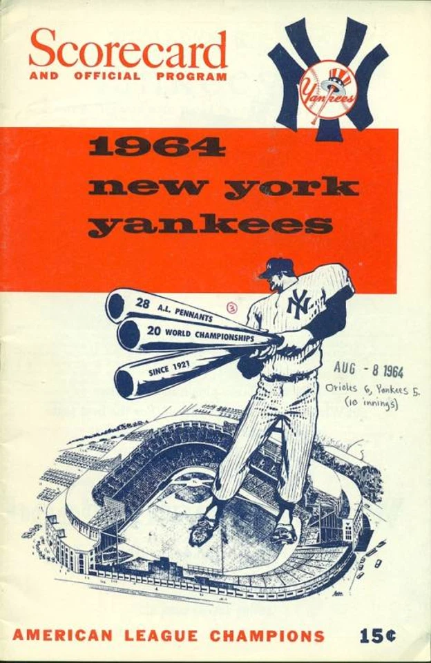 1964 New York Yankees Baseball Program Vs Baltimore - Image 1 of 1