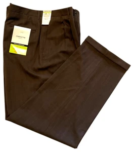 Claiborne Pant Mens 38X32 Brown Pleated Cuffed Stretch Herringbone Wrinkle Free - Picture 1 of 7