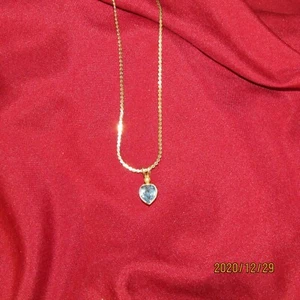 necklace HEART W/LT BLUE STONE w/approx 21" gold color chain w/mfg tag(jewe 62) - Picture 1 of 5