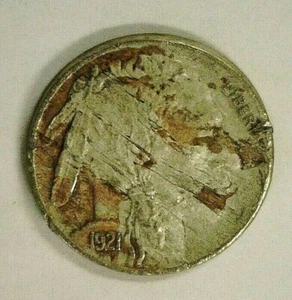 1921-S BUFFALO NICKEL AU DETAILS DRAMATIC LAMINATION ERROR OBVERSE & MINOR(1508) - Picture 1 of 2