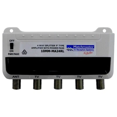 Matchmaster 10mm-ma24rl Quality 4 way splitter amplifier remote power f type dtv - Image 1 of 3