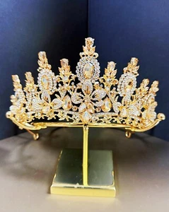 Princess Flower Crown, Floral Tiara, Birthday Party Crown, Amber Crystal Tiara - Picture 1 of 9