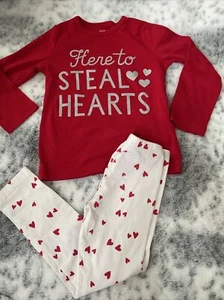 Carters Old Navy Girls 5T Valentine’s “Here to Steal Hearts” Red Top Leggings - Picture 1 of 9
