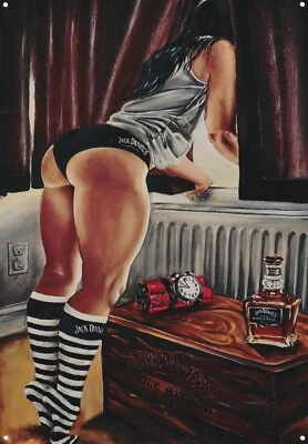 Jack Daniel`s Original Pin Up Girl Retro Metall Poster Druck Selten 19cm x 28cm - Bild 1 von 4