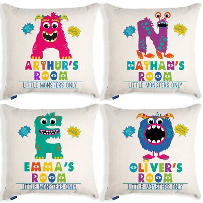 Personalised Initial Boys Cushion Cover Monster Kids Pillow Funny Birthday Gift - Image 1 of 4