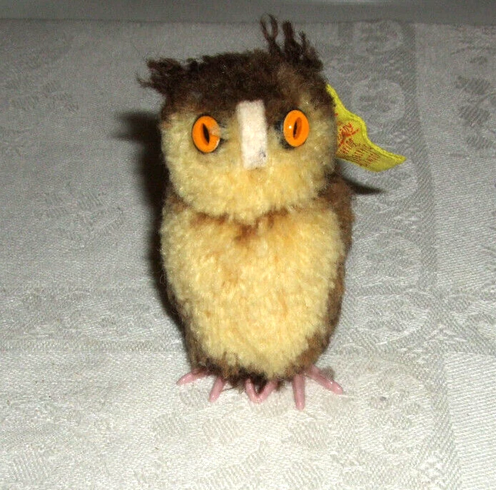 Steiff - Eule Miniatur mit gelb Fahne und Knopf - 7 cm - Rar in diesem Zustand - Bild 1 von 3