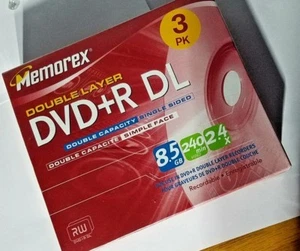 Memorex Double Layer DVD+R DL 3 pack 8.5Gb 240Min 2.4X Media - Picture 1 of 3