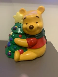 WALT DISNEY WINNIE THE POOH WITH CHRISTMAS TREE COOKIE JAR RARE CERAMIC NEW - Picture 1 of 3