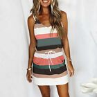 Women Summer V-neck Striped Short Dress Casual Sleeveless Beach Mini Dress 8-16