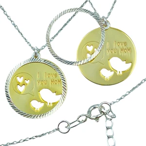 Mutter Liebe Tochter Love Anhänger mit Ankerkette Silber 925/- I Love You Mom - Bild 1 von 1