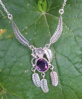 KX Collana A Catena Fiore In Argento Sterling 925 Amatista Viola - Immagine 1 di 4