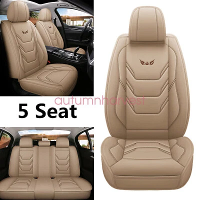 For Hyundai Leather Car 5-Seat Cover Front & Rear Seat Protector Beige - Image 1 of 4
