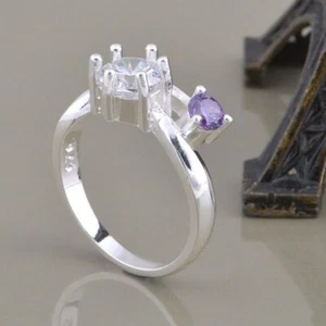 Silberring "Big Diamond and an Amethyst" - Sofortversand aus Frankreich - Bild 1 von 2