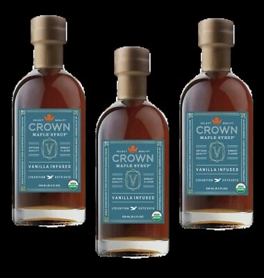 3 botellas de jarabe orgánico con infusión de vainilla de arce Crown sin gluten tamaño 8,5 oz 3 unidades Foto 1 de 4