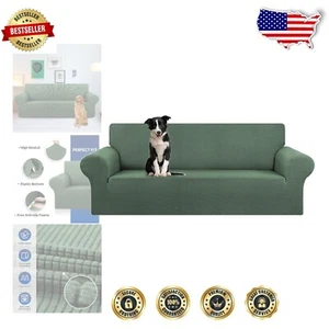 Easy-to-Install Oversized Couch Cover for Kids & Pets - Greyish Green 94"-110" - Picture 1 of 9
