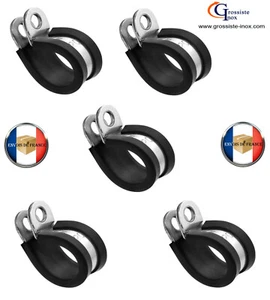 Collier Serrage Protection Bordé Caoutchouc Noir ( Lot x5 ) inox A2 Tuyau tube - Imagen 1 de 5