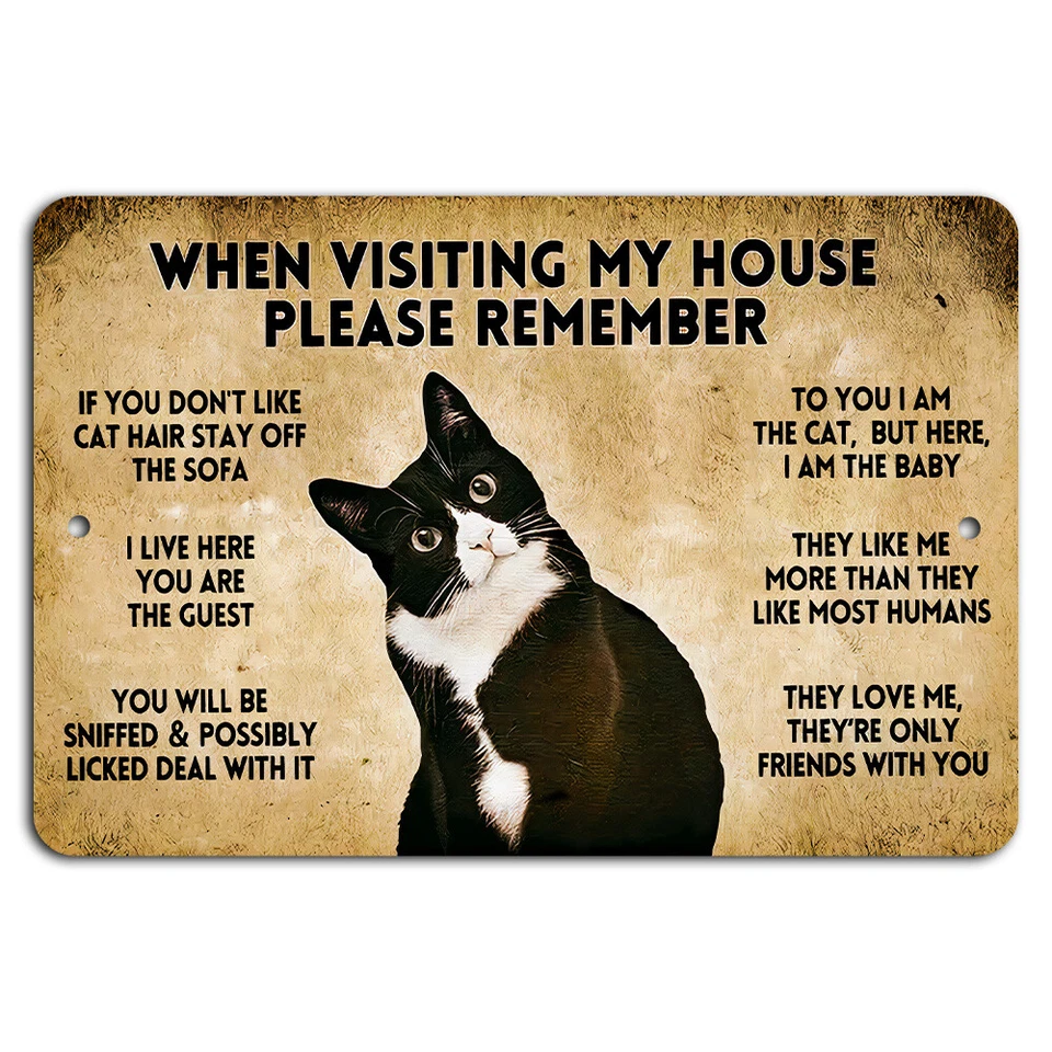 Винтажный смокинг Cat декор 8 x 12 дюймов пожалуйста помните мой дом кошки любителей знак - Изображение 1 из 1