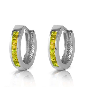 Pendientes Huggie de aro de peridoto de oro blanco macizo de 14K de 1 quilate - Imagen 1 de 7