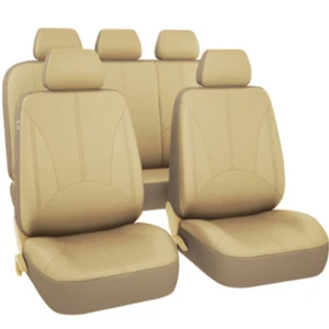 Beige Car Seat Covers Leather Full-surround Protector Set Fit for 5-Sits Auto - Picture 1 of 9