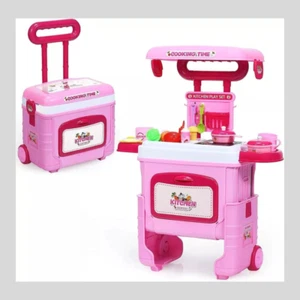 Kinder Küche Spielset umbaubare Rolle Rollenwagen Koffer Rollen 2-in-1 Spielzeug - Bild 1 von 8