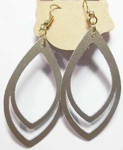 Pendientes de cuero genuino hechos a mano 3" Oro metálico - Imagen 1 de 1