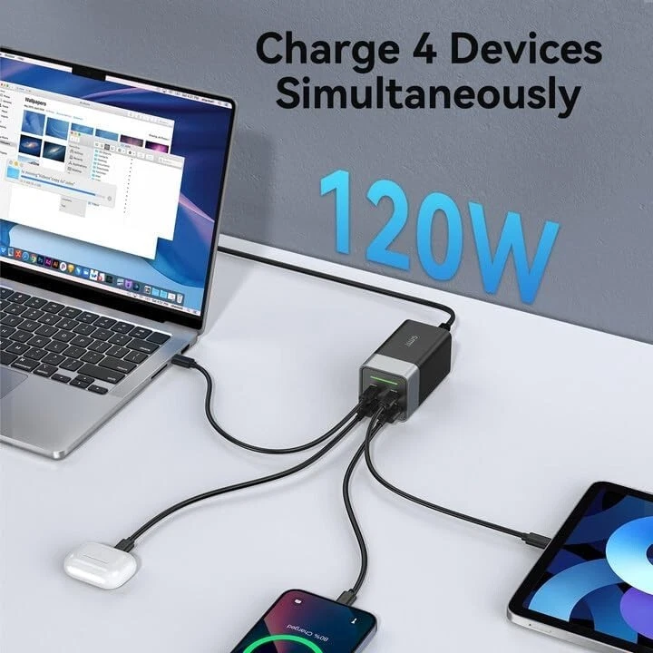 GMM 4IN1 Ladegerät 120W USB Typ C Netzteil Desktop Laptop Handy Ladestation NEU - Bild 1 von 4