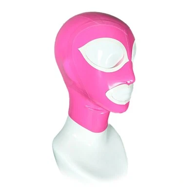 Pink Latex Hood w/ White Rim Rubber Mask for Clubwear Catsuit Fetish Masquerade - Image 1 of 4