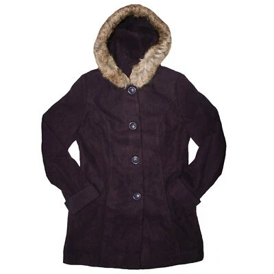 Croft & Barrow Womens Hooded Coat in Deep Purple with Faux Fur - NEW - Image 1 of 3