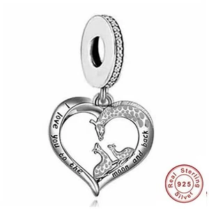 💖 I Love You Charm To The Moon And Back Giraffe 925 Sterling Silber  - Bild 1 von 2