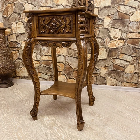 Antique Walnut Carved Side Table, wooden table Solid Walnut Dining Table Walnut Cover