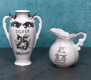 "Lote de 2) Jarrón vintage de 5,5"" y jarra/crema de 3,5"" piezas de China del 25 aniversario" - Imagen 1 de 9
