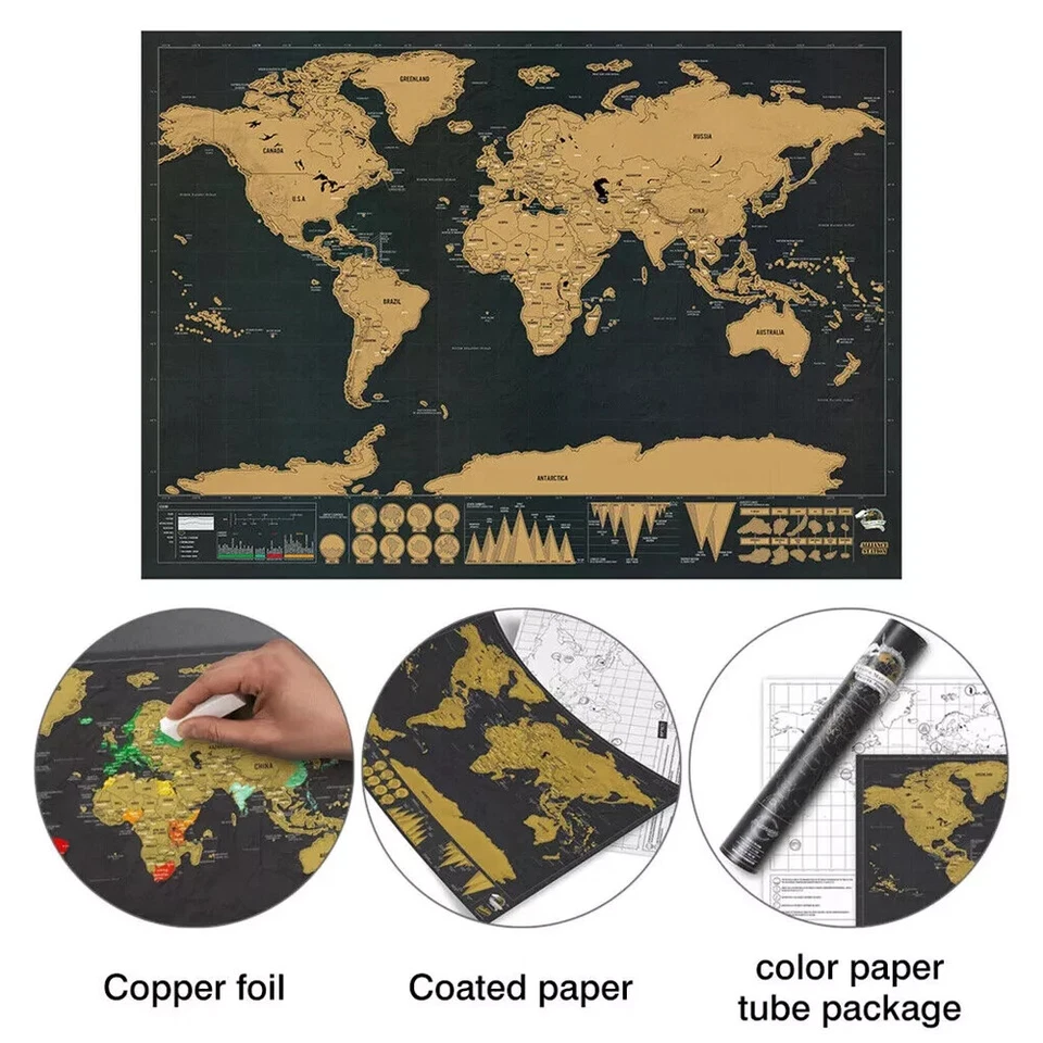 Scratch Off Map background Map Poster Travel gift Global Black Large 82.5x59.4cm - Image 1 of 4