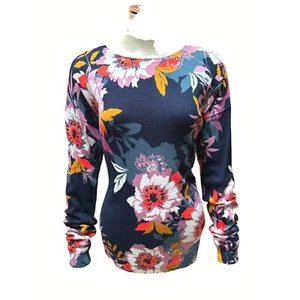 Cable & Gauge Floral Print Rayon Nylon Blend Long Sleeve Sweater M - Picture 1 of 9