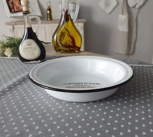 Emaille Suppe Teller tief antik weiß Aufschrift Nostalgie Outdoor Essen 18 cm Ø - Bild 1 von 2