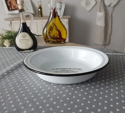 Emaille Suppe Teller tief antik weiß Aufschrift Nostalgie Outdoor Essen 18 cm Ø - Bild 1 von 2