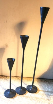 3 Pottery Barn Petaluma Candlestick Holders Brutalist Cast Iron 12" ,18", & 24" - Image 1 of 4