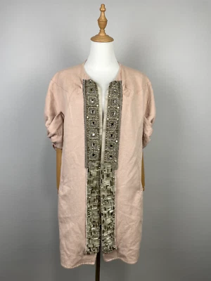 Maurizio Pecoraro Milano Pale Pink 100% Angora Beads One Button Coat Size USA 6 - Image 1 of 4