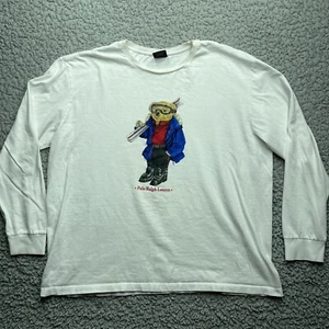 VTG Polo Ralph Lauren Bear Long Sleeve T Shirt Mens XL White Winter Ski 90s - Picture 1 of 7